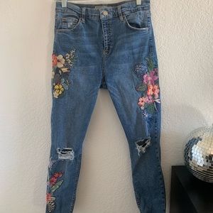 Topshop embroidered toucan jamie jeans
